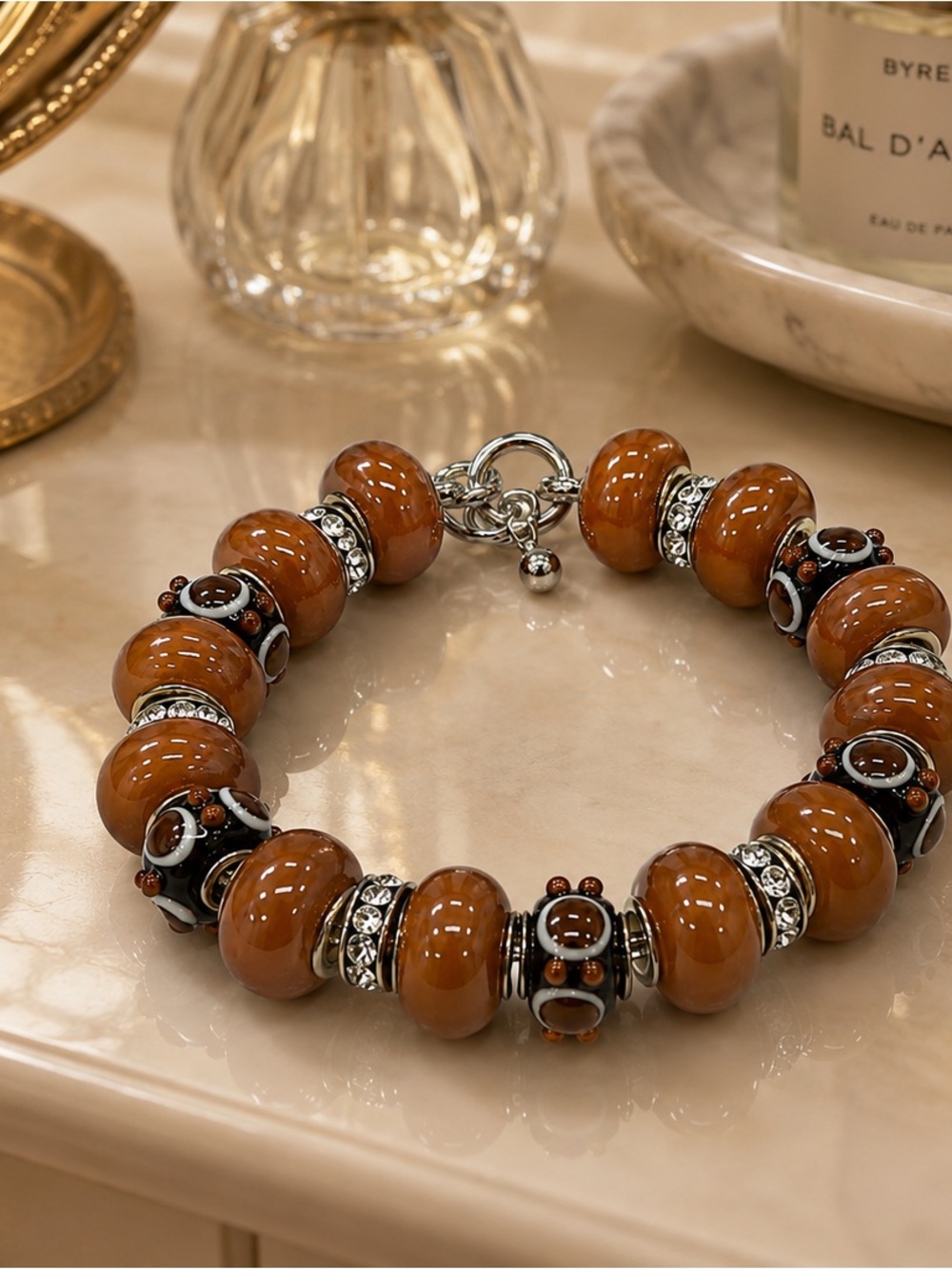 Murano Style Artisan Lampwork Glass Bead Bracelet